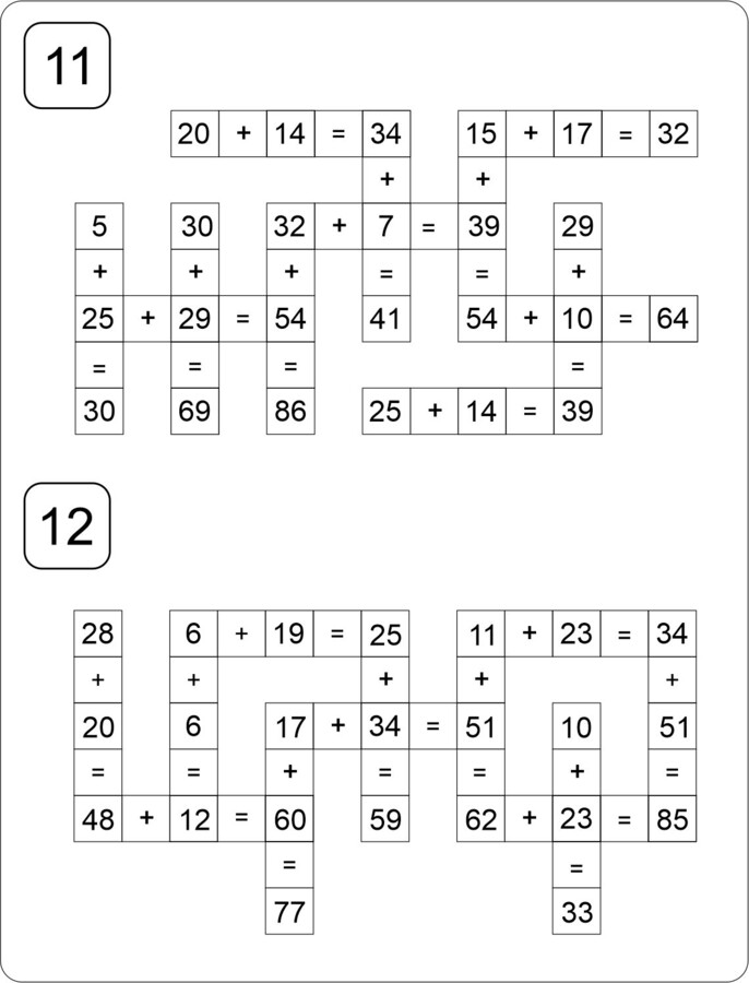 Krzyżówki matematyczne- zestaw 111 sztuk! Dodawanie, odejmowanie, mnożenie, dzielenie, tabliczka mnożenia
