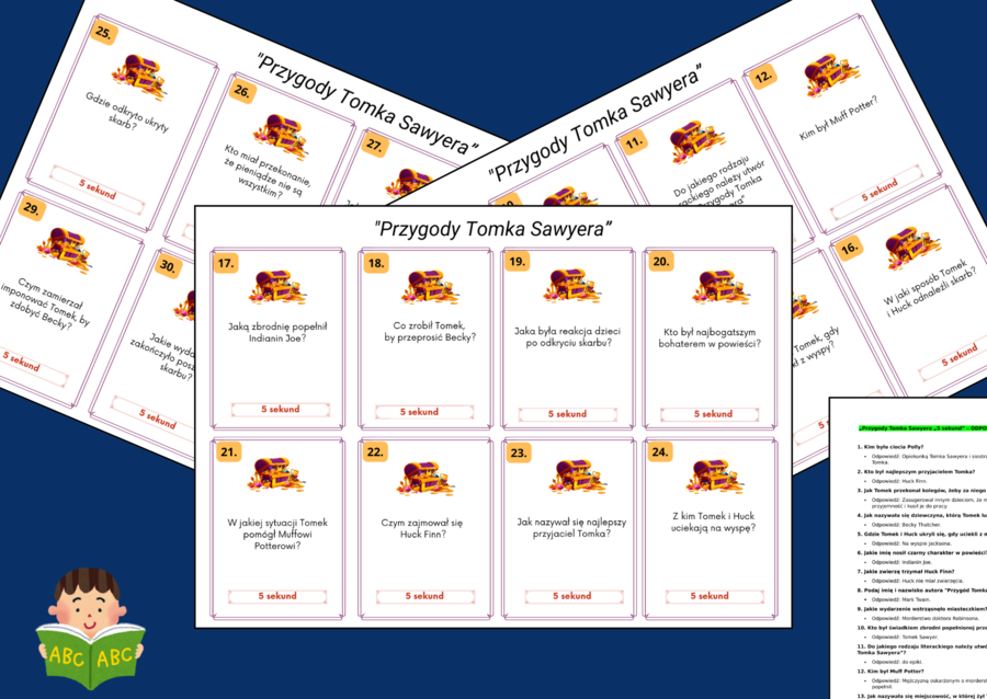 "PRZYGODY TOMKA SAWYERA" – gra typu „5 sekund” – 56 pytań + ODPOWIEDZI
