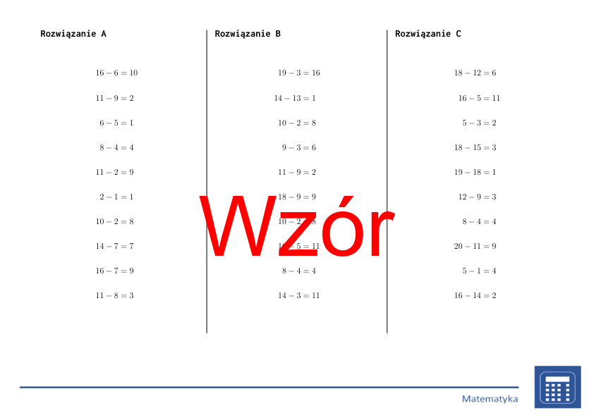 Odejmowanie do 20 | matematyka | 26 kolumn