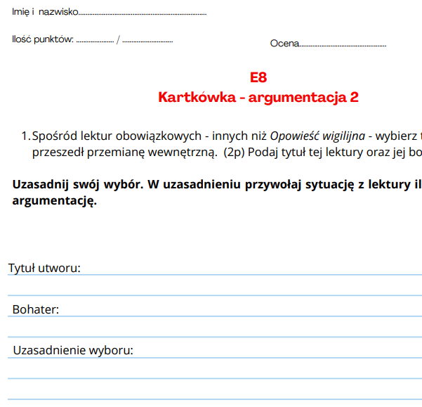 Egzamin ósmoklasisty - argumentacja 2, kartkówka, ortografia, części mowy