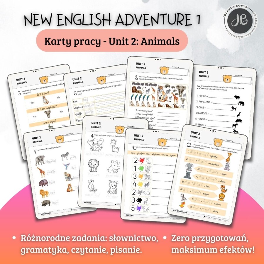 New English Adventure 1 – Unit 2: Animals – Karty pracy dla klasy 1