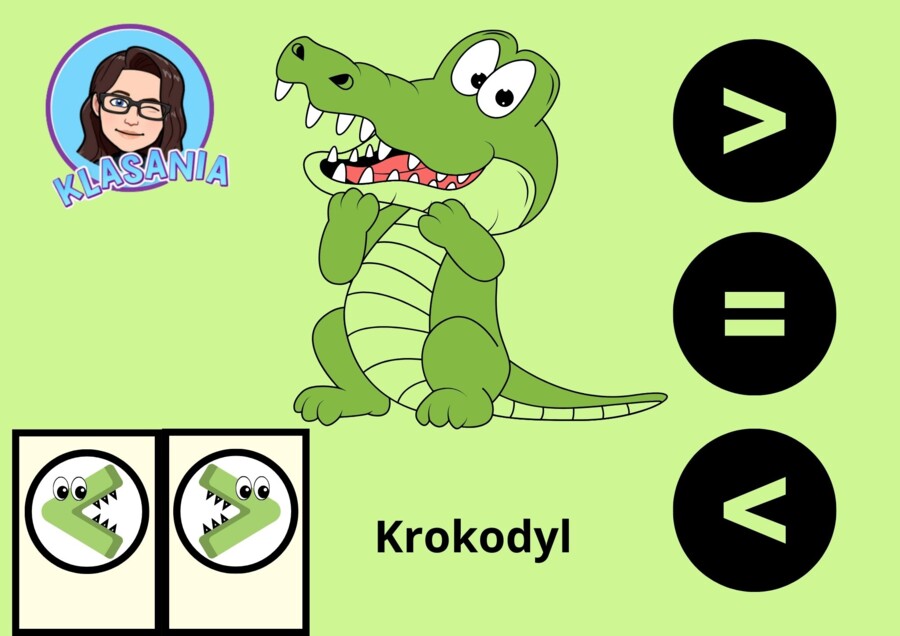 Krokodyl- znaki: większości , mniejszości i równości.