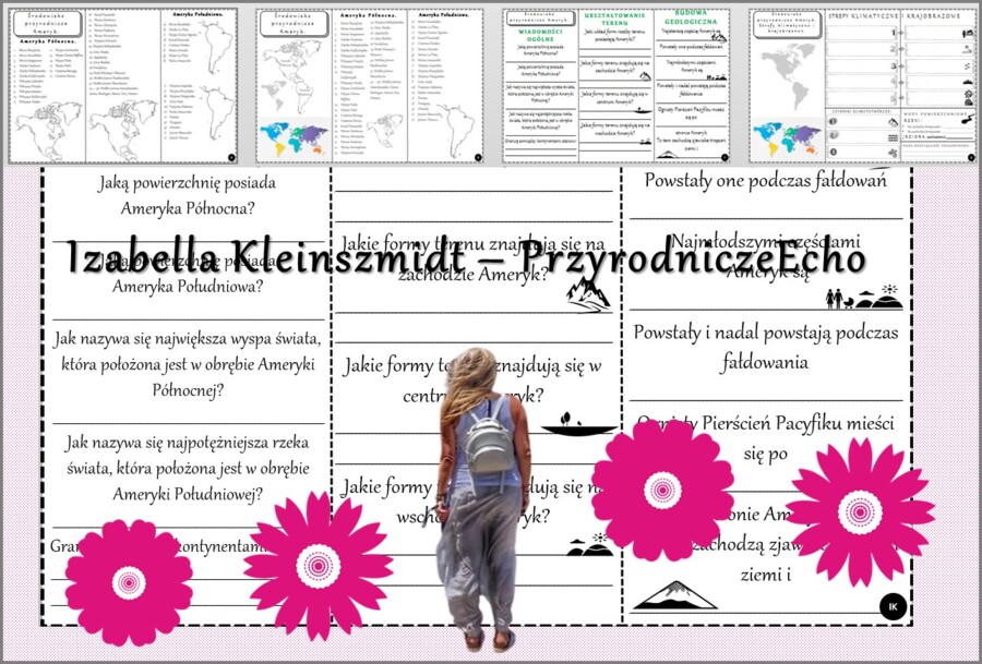 Pomysł na lekcję/karta pracy/stacje zadaniowe/notatki/ materiał do lekcji do tematu „Środowisko przyrodnicze Ameryk” w pdf. W gratisie niekomercyjny scenariusz lekcji/pomysł na lekcję w programie genial.ly do edycji. Geografia 8. Dział „Ameryka”.