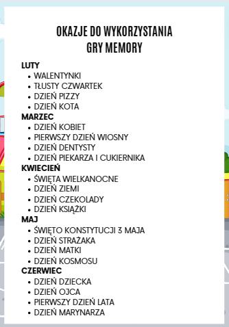 MEMORY NA CAŁY ROK SZKOLNY Mikołajki, Walentynki, Wielkanoc, Dzień Dziecka i wiele innych! 40 okazji!