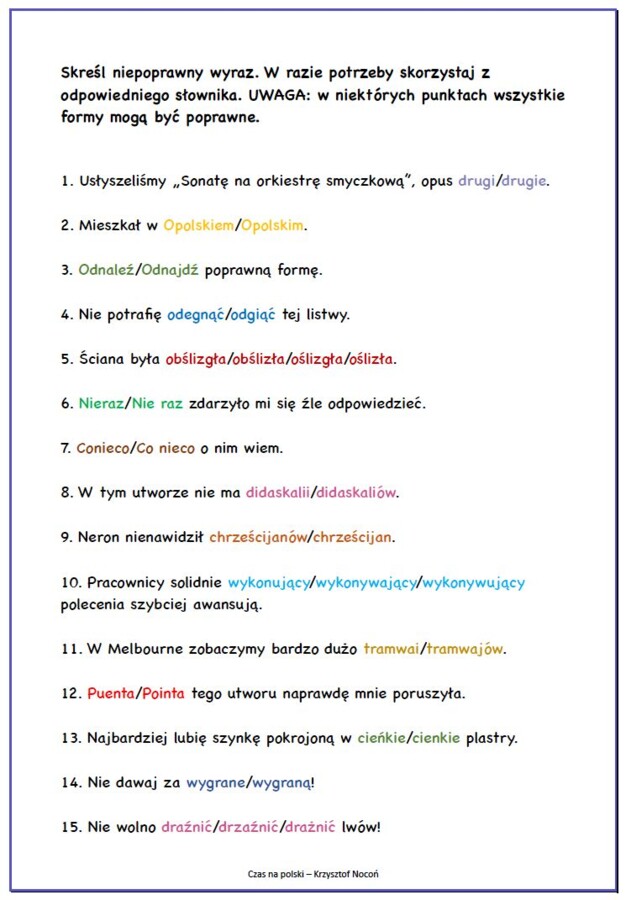 Poprawność językowa – karta pracy (część 3)