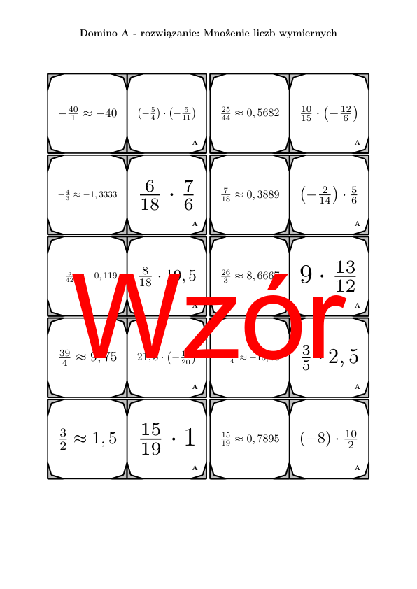 Domino - Mnożenie liczb wymiernych | matematyka