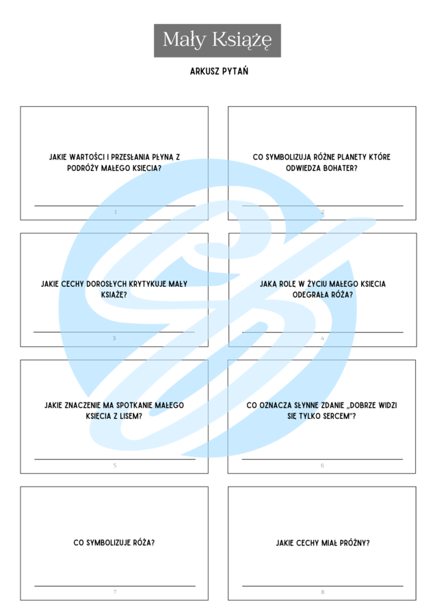 Mały Książę – Antoine de Saint-Exupéry Pytania i Odpowiedzi | karty do lektury