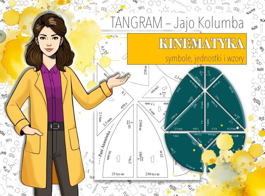 Fizyka. Klasa 7. Kinematyka. Zamiana jednostek. Jajo Kolumba. Układanka. Tangram. Puzzle. ZESTAW. Karta pracy. Zadanie. Zagadka. Wielkanocna/wiosenna karta pracy.