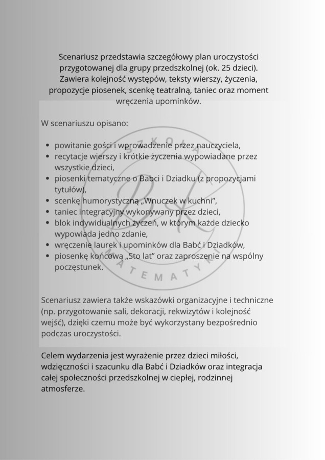 Scenariusz na dzień Babci i Dziadka dla przedszkolaków