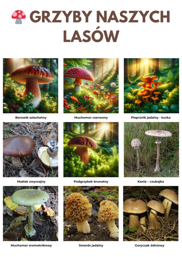 Plansze edukacyjne. Lokalne gatunki roślin i zwierząt, grzybów oraz owadów.