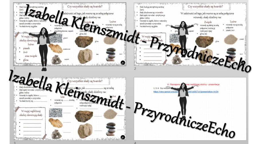 Minizestaw na temat „Czy wszystkie skały są twarde?” – sketchnotka + karta pracy w power point + gratisowy link do prezentacji multimedialnej niekomercyjnej wykonanej w genial.ly do indywidualnego pobrania i użycia do celów niekomercyjnych. Przyroda 4, „
