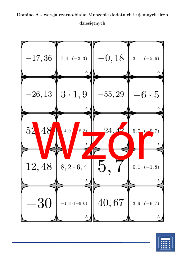 Domino - Mnożenie dodatnich i ujemnych liczb dziesiętnych | matematyka