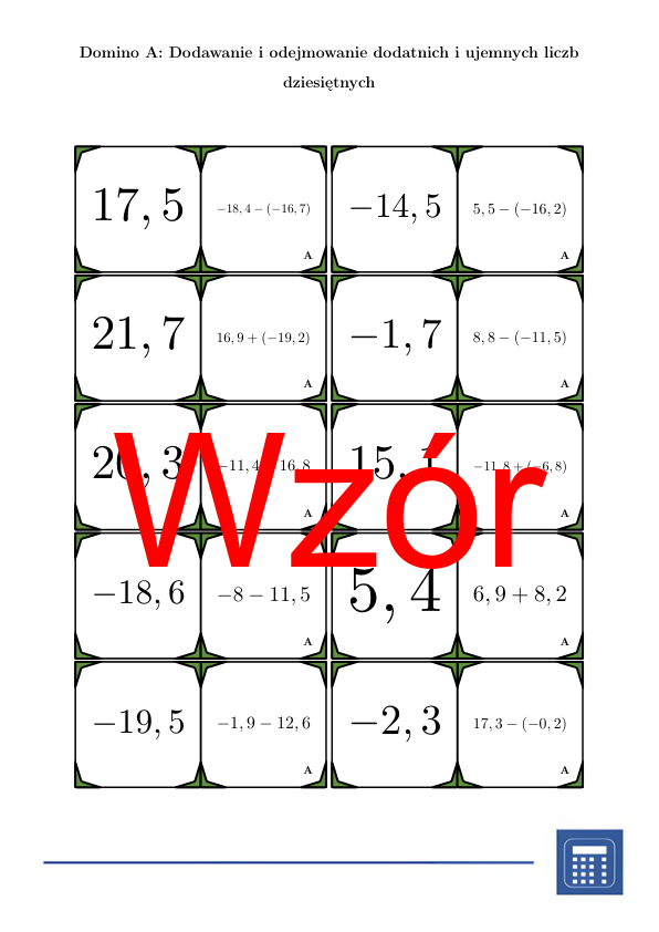 Domino - Dodawanie i odejmowanie dodatnich i ujemnych liczb dziesiętnych | matematyka