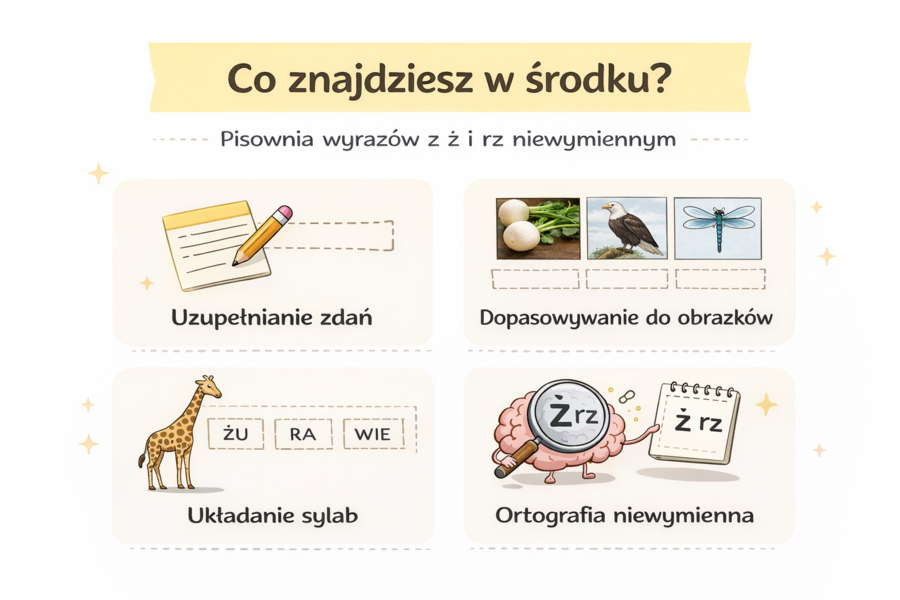 PISOWNIA WYRAZÓW Z Ż I RZ NIEWYMIENNYM [Karta pracy, sprawdzian]