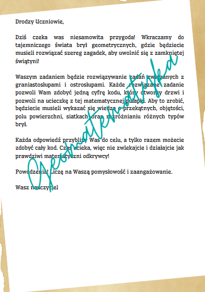 Escape Room – Misterium Brył - powtórzenie ostrosłupy i graniastosłupy klasa 8