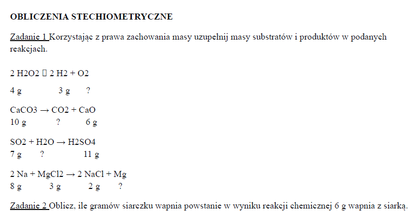 Obliczenia stechiometryczne