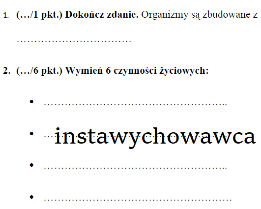 Poznajemy świat organizmów-sprawdzian