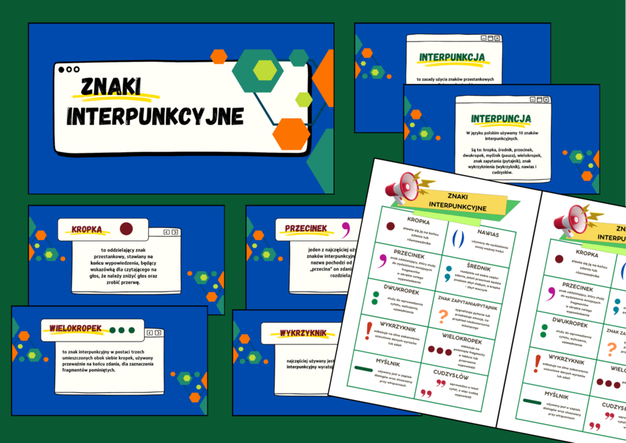 ZNAKI INTERPUNKCYJNE - interpunkcja - prezentacja - 24 slajdy + wklejka - kl. 4-6