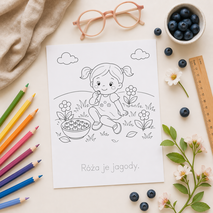 Kolorowanka „Róża je jagody”