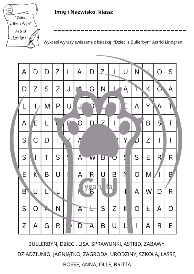 Karty pracy z odpowiedziami do lektury Astrid Lindgren "Dzieci z Bullerbyn"
