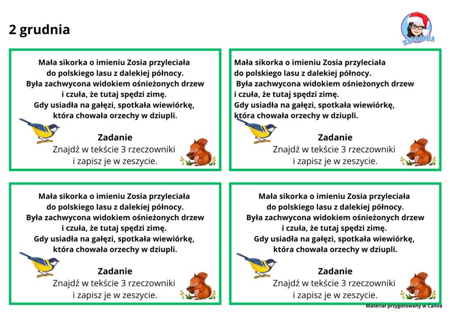 Oczekiwanie na święta z sikorką Zosią.