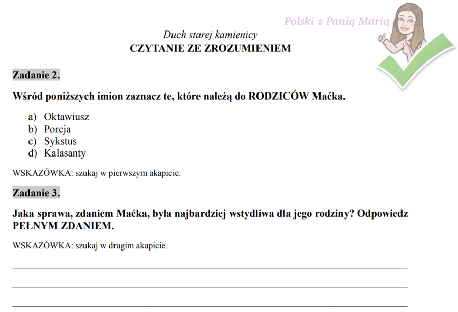 Czytanie ze zrozumieniem kl. IV - "Duch starej kamienicy"