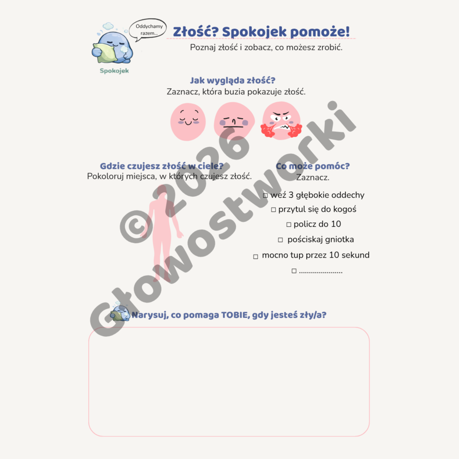 Głowostworki — Pakiet 1: Złość, radość, strach i spokój — karty pracy dla dzieci 4–8 lat