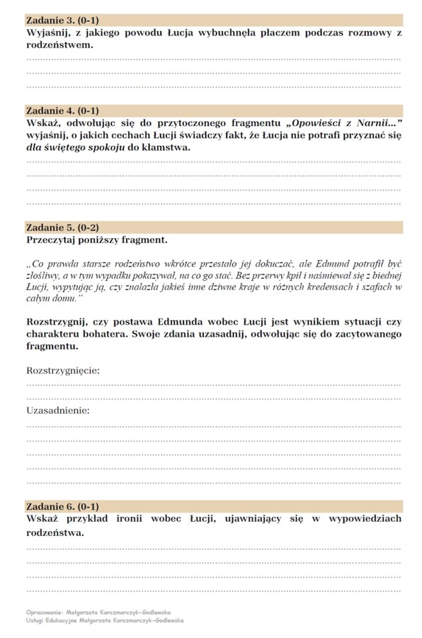 Arkusz egzaminacyjny "Opowieści z Narnii. Lew, czarownica"