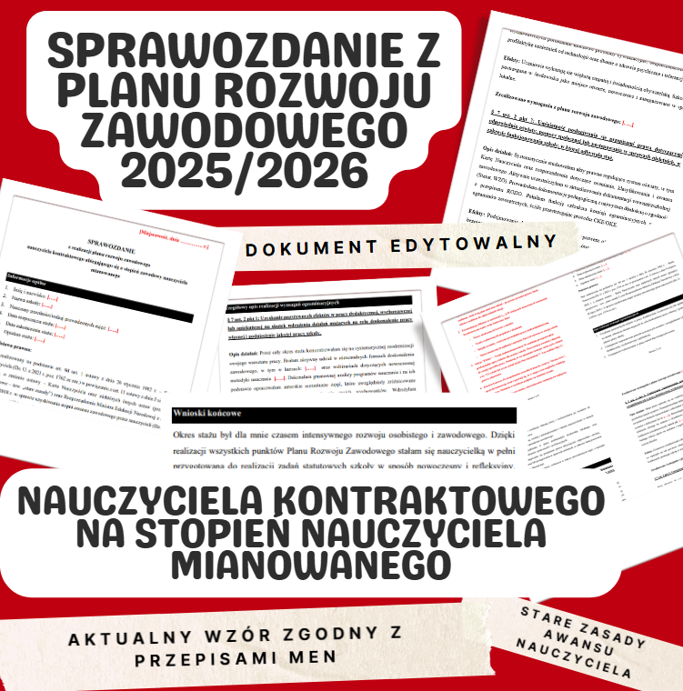 🧾 Sprawozdanie z realizacji planu rozwoju zawodowego nauczyciela kontraktowego na stopień nauczyciela mianowanego 2025/2026 - STARE ZASADY