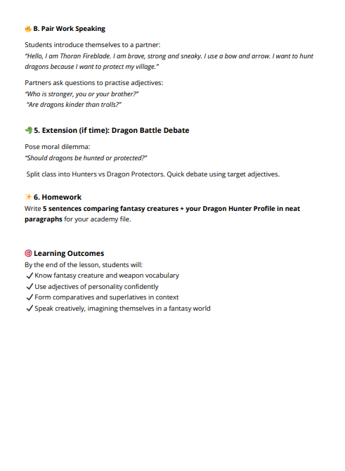 Dragon Hunter Academy: karta pracy + scenariusz lekcji A2+/B1