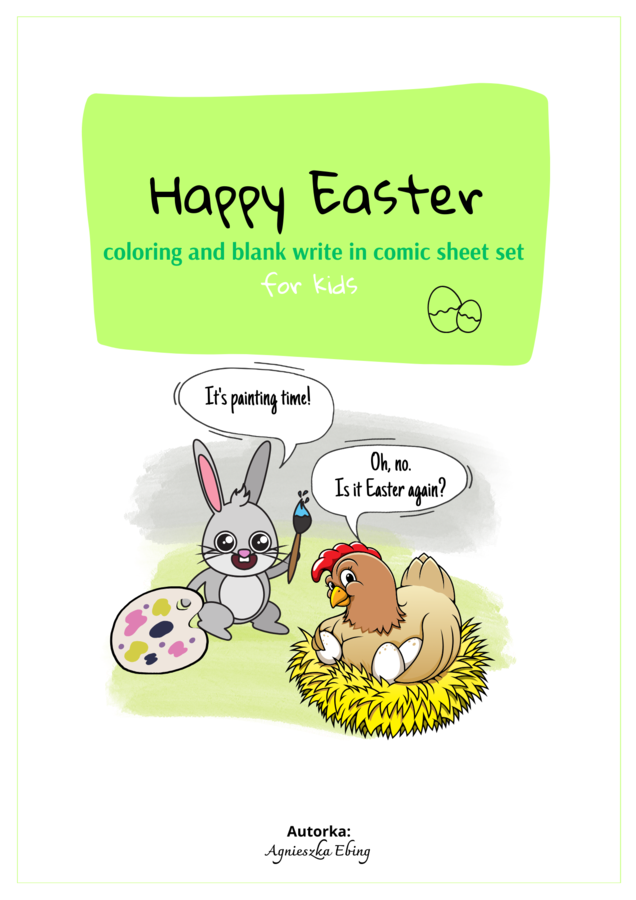 Happy Easter Colouring and Blank Comic Write-in Sheet Page