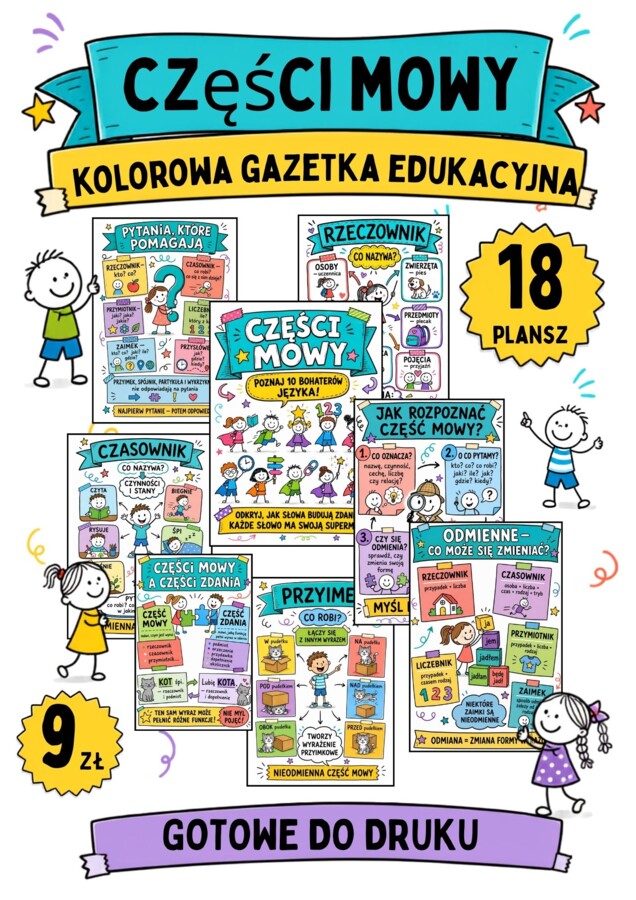 📚 CZĘŚCI MOWY W KOLOROWEJ I ZROZUMIAŁEJ FORMIE! ✏️🌈