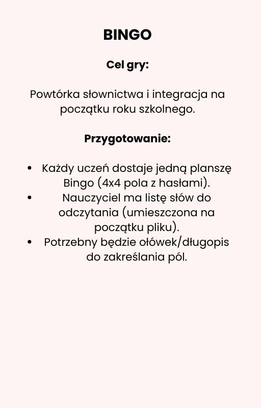 🎲 Back to School Bingo – gotowe plansze do druku