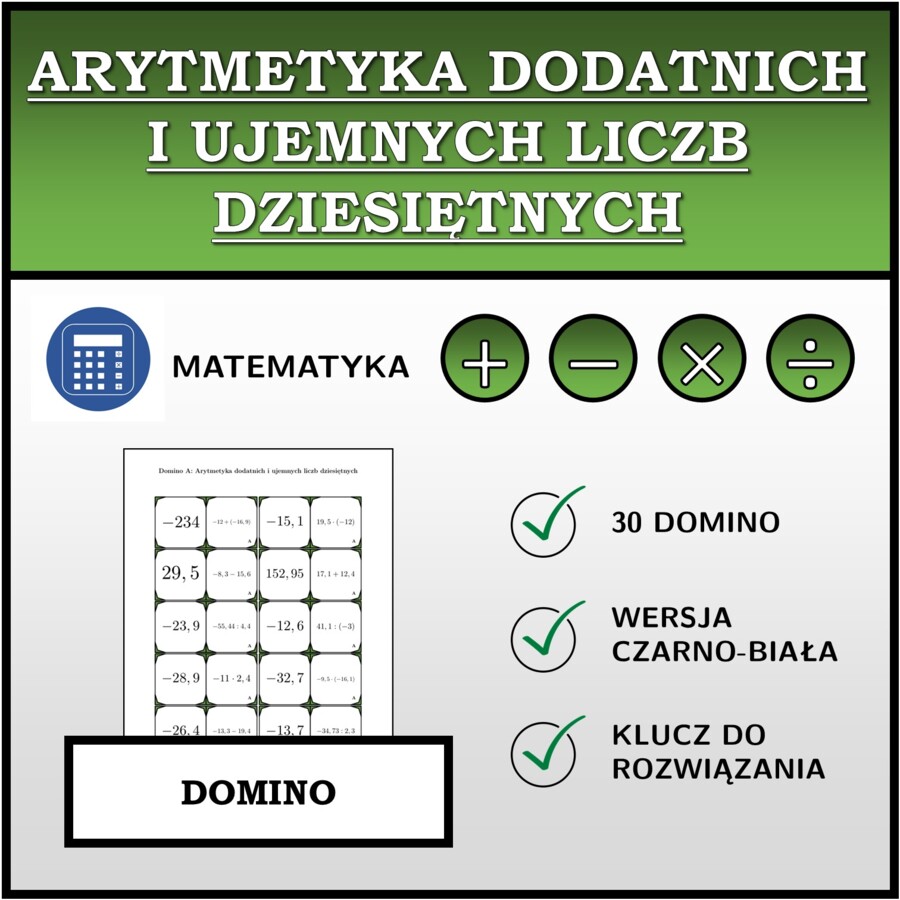 Domino - Arytmetyka dodatnich i ujemnych liczb dziesiętnych | matematyka