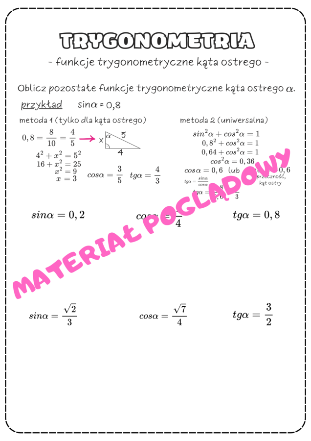 Trygonometria - notatka + karty pracy
