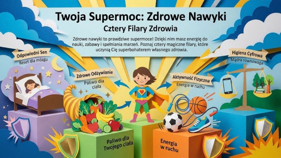 Zdrowy tryb życia – jak dbać o zdrowie każdego dnia (gazetka szkolna / prezentacja edukacyjna)