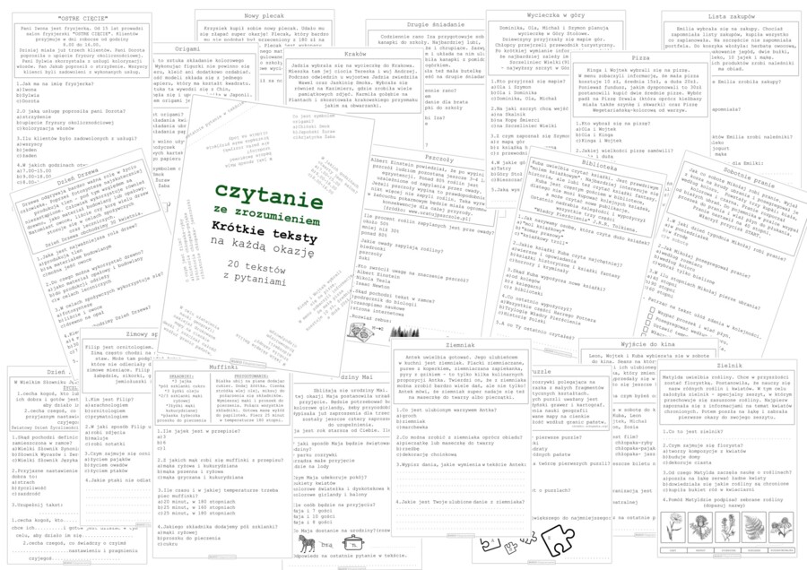 Czytanie ze zrozumieniem. 20 krótkich tekstów.