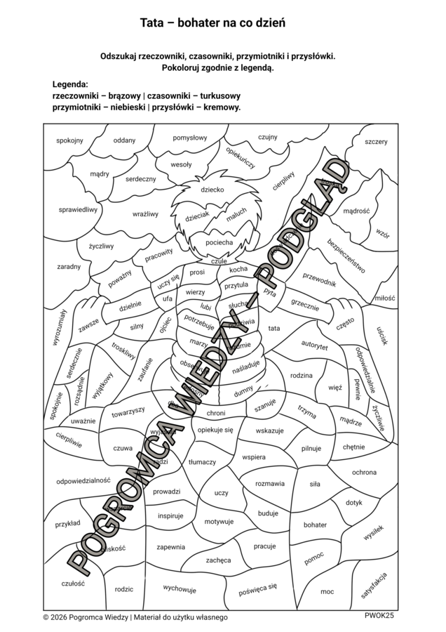Tata - bohater na co dzień - karta pracy + klucz odpowiedzi