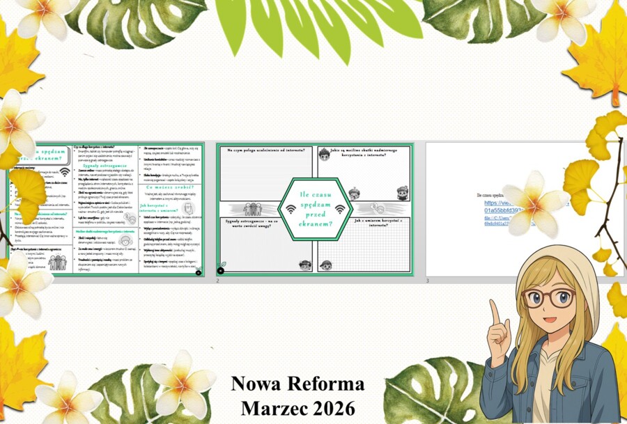 Mały zestaw na jedną lekcję: sketchnotka/notatka/przypomnienie dla nauczyciela, karta pracy plus gratisowa prezentacja multimedialna „Ile czasu spędzam  przed ekranem?” w pdf. Przyroda. Klasa 4. Dział „Spotkanie z przyrodą".