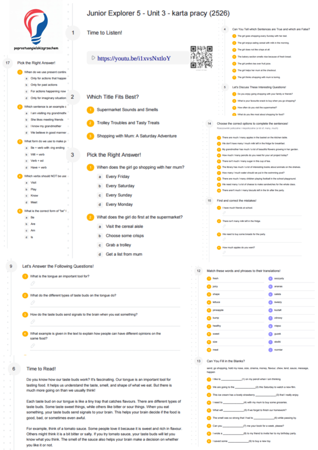 Junior Explorer 5 – Unit 3 – karta pracy