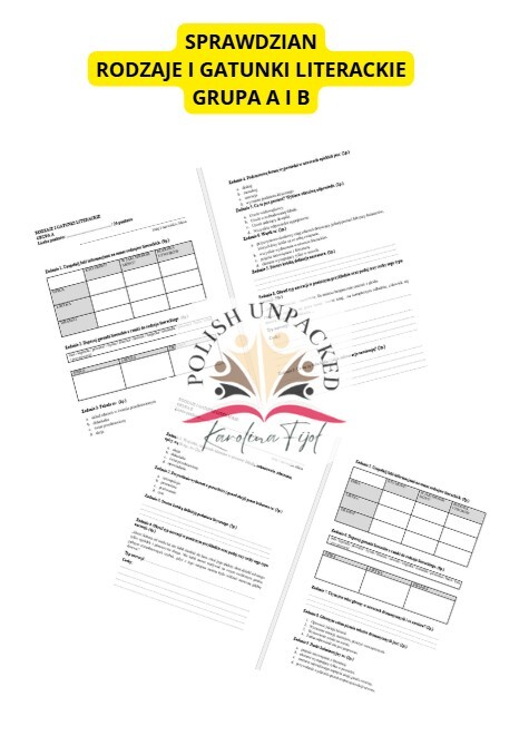 Sprawdzian rodzaje i gatunki literackie - dwie grupy, klasa 5, 6, 7, 8