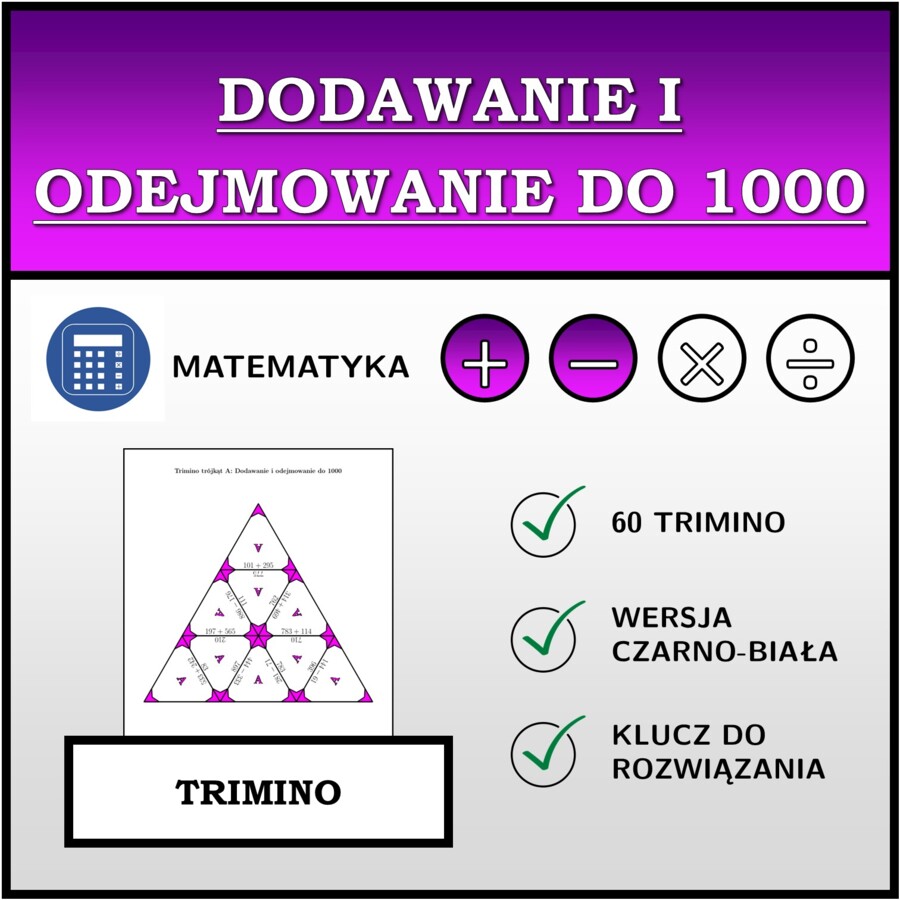 Trimino - Dodawanie i odejmowanie do 1000 | matematyka