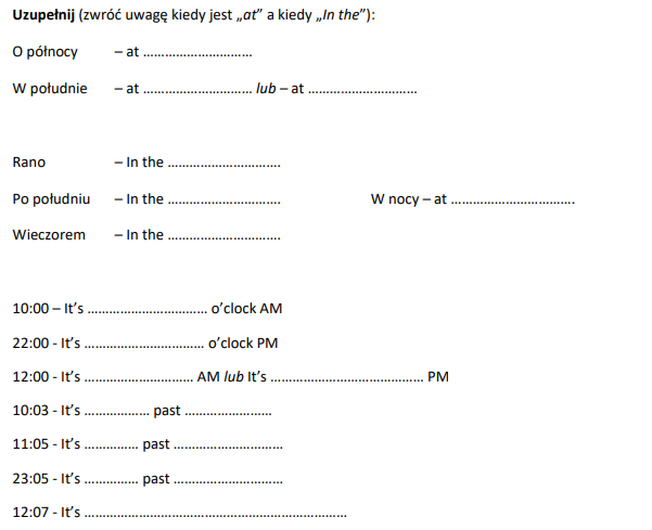 Godziny, daty i rok - materiał do ćwiczeń i wydruku