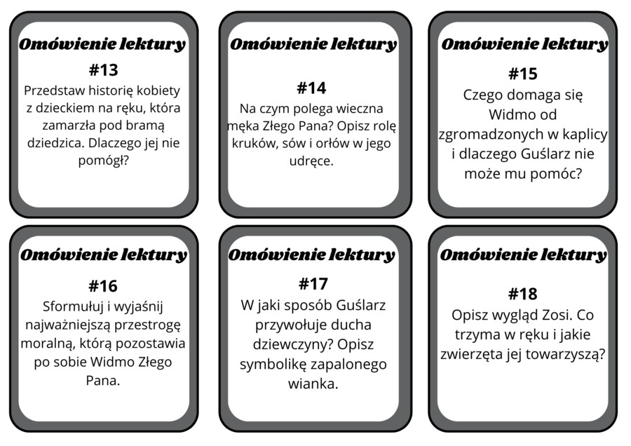 Dziady cz.II - karty z pytaniami
