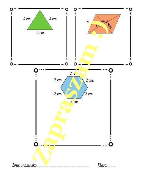 Obliczanie pól wielokątów - karta pracy lub kartkówka (klasa 7-8).