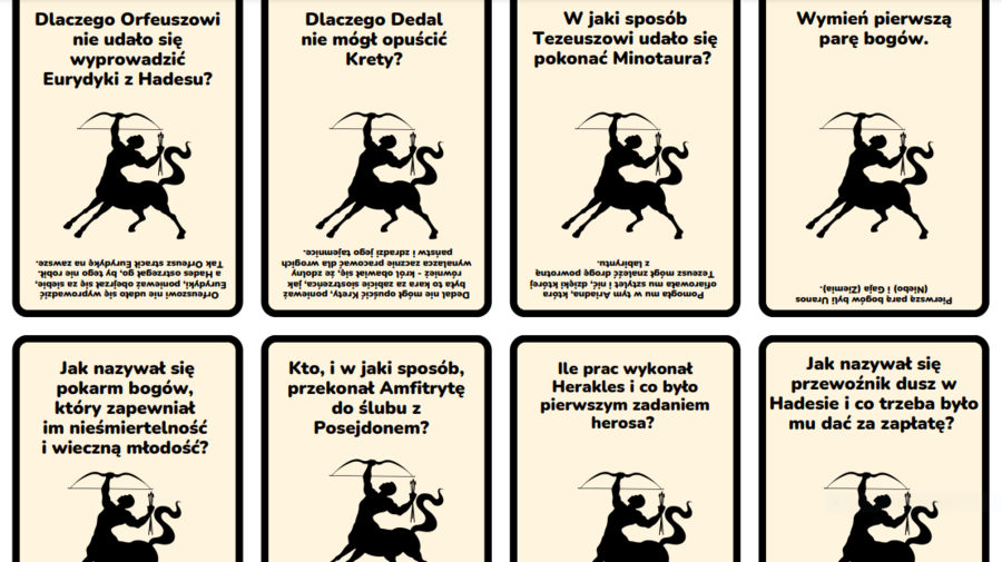 Gra dydaktyczna, mity greckie, gra planszowa do lektury "Mitologia" Jan Parandowski