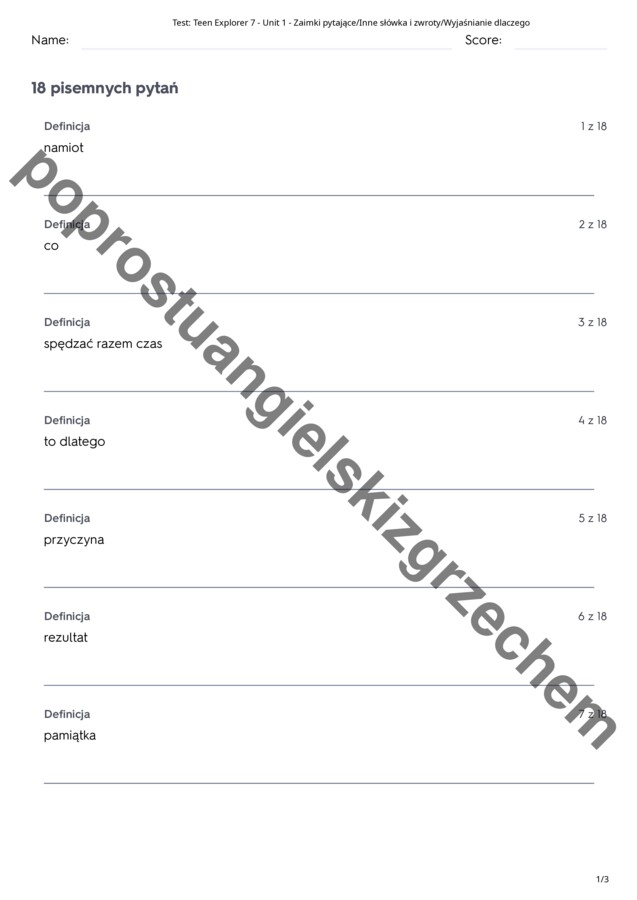 Teen Explorer 7 - Unit 1 - testy