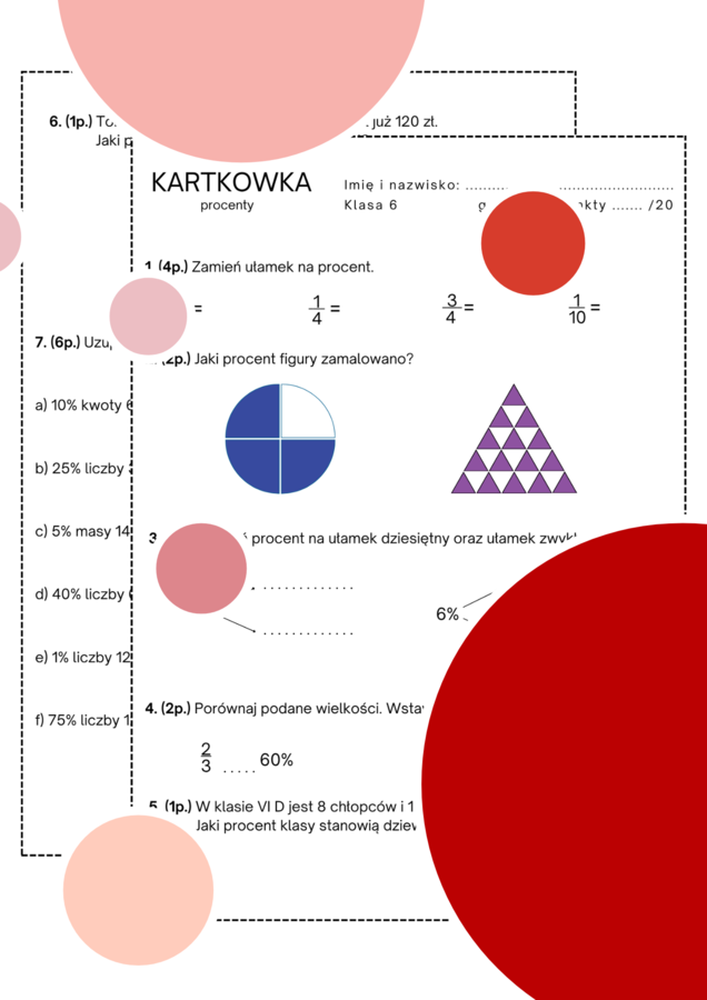 Kartkówka - procenty. Klasa 6