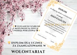 🏆 Dyplom za Wolontariat – elegancki szablon do druku 🌟