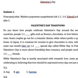 MINI ARKUSZ JĘZYK ANGIELSKI EGZAMIN ÓSMOKLASISTY - E8 VALENTINE'S DAY